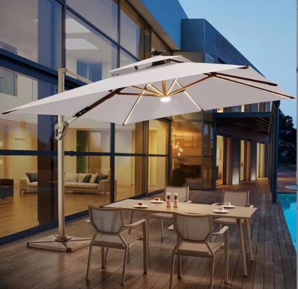 Ô dù lệch tâm có đèn 3x3m dạng sao (đế nhựa đổ nước)