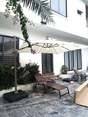 Ô dù lệch tâm có đèn 3x3m dạng sao (đế nhựa đổ nước)