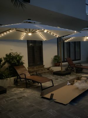 Ô dù lệch tâm có đèn 3x3m dạng sao (đế nhựa đổ nước)