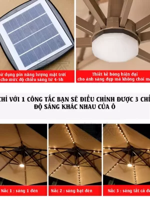 Ô dù lệch tâm có đèn 3x3m dạng sao (đế nhựa đổ nước)