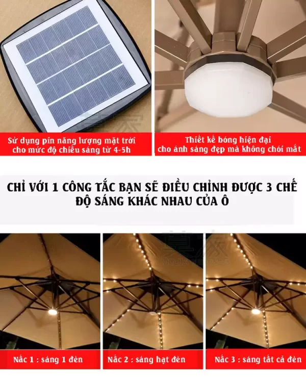 Ô dù lệch tâm có đèn 3x3m dạng sao (đế nhựa đổ nước)