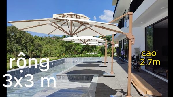 Ô dù lệch tâm tròn hợp kim xoay 360 (trắng kem)