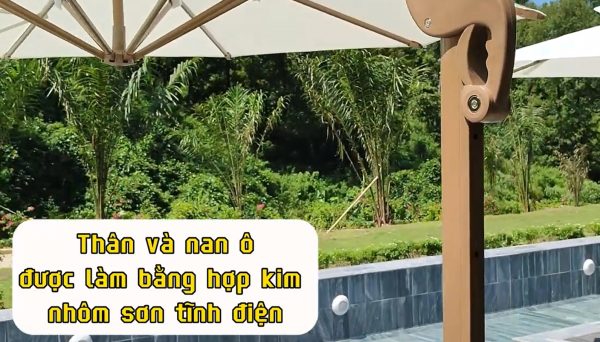 Ô dù lệch tâm tròn hợp kim xoay 360 (trắng kem)