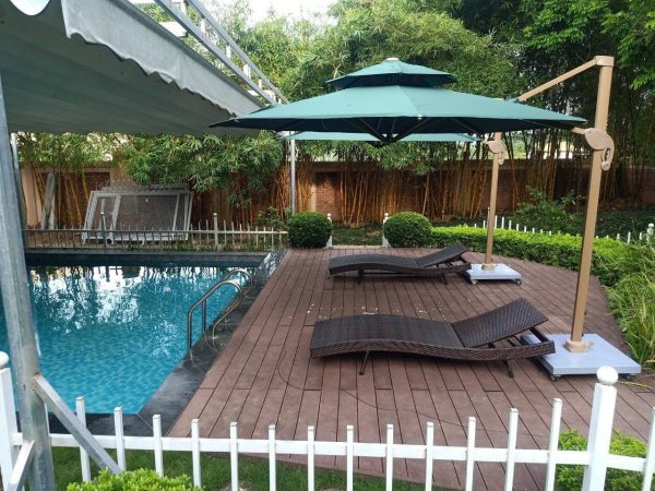 Ô dù lệch tâm tròn hợp kim xoay 360 (màu xanh)